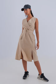 Wrap Dress With Tie Waist Detail in Beige