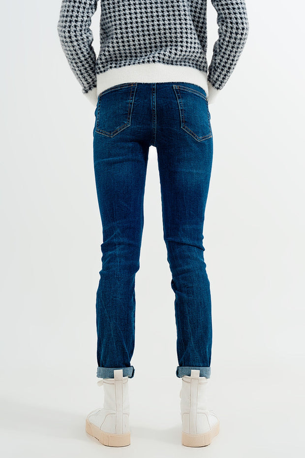 High Waisted Skinny Jeans in Colour Mid Blue Wash