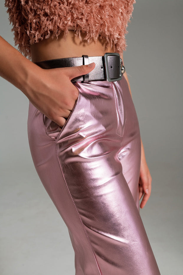 Metallic Straight Leg Pants in Pink