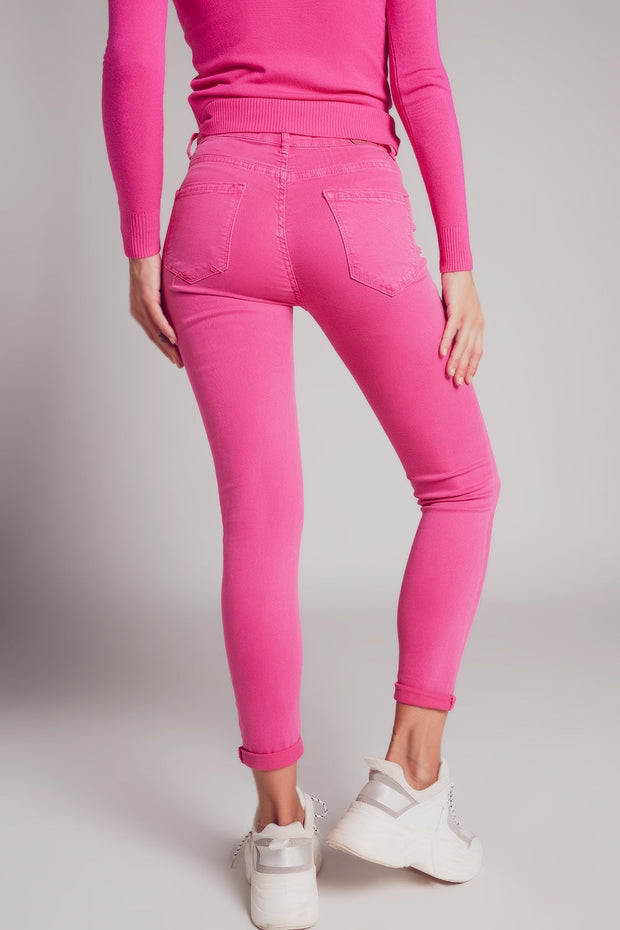 High Waisted Skinny Jeans in Fuchsia