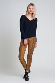 Mustard Super Skinny Reversible Pants With Snake Print