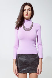 Basic Bodycon Fine Knit Sweater in Purple