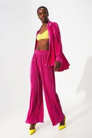 Relaxed Pleated Satin Shirt in Fuchsia