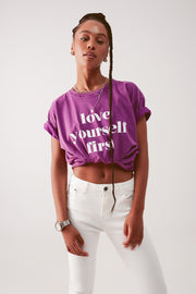 T Shirt in Purple With Text Print