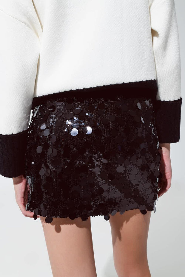 Big Sequin Mini Skirt in Black