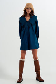 Collared Mini Dress With Button Down Front in Green