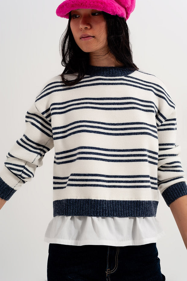 Striped Long Sleeved Sweater in White