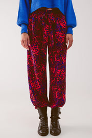 Animal Print Belted Straight Leg Pants in Red