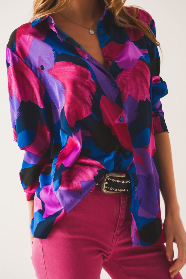 Shirt in Purple Floral Print