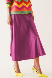 Satin Midi Skirt in Fuchsia