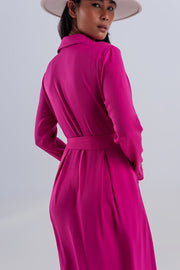 Slouchy Plunge Shirt Maxi Dress in Hot Fuchsia