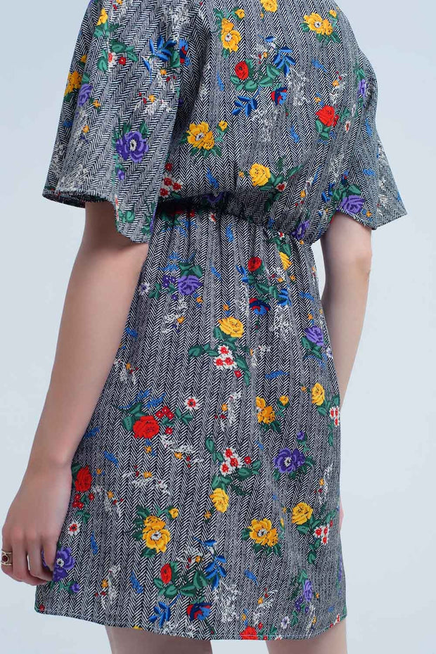 Mini Dress With Colourful Flower Print