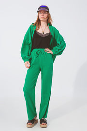 Textured Loose Fit Pants in Green