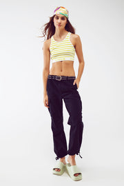 Striped Cropped Top With Love Text in Lime Green