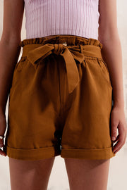 Shorts With Belted Waist in Camel