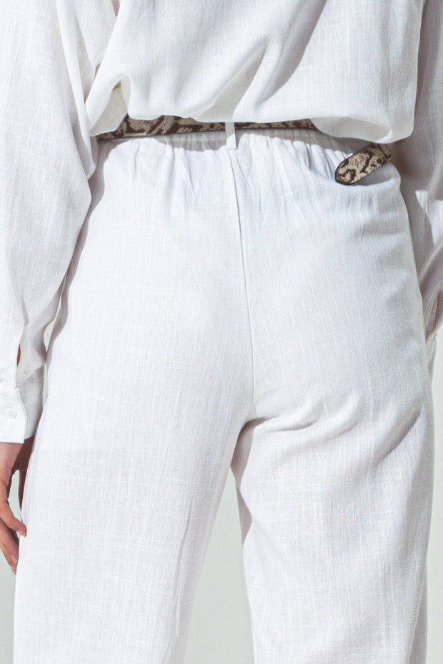 Wide-Legged Pants in Light Cotton Fabric in White