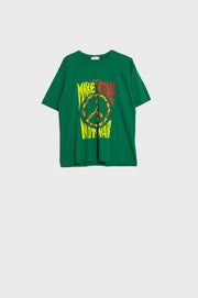 Green Short Sleeve T-Shirt With Make Love Not War Logo