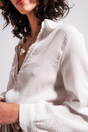 V Neck Blouse With Lace Detail in Cream