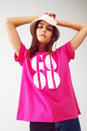 T-Shirt With Good Vibes Text in Fuchsia