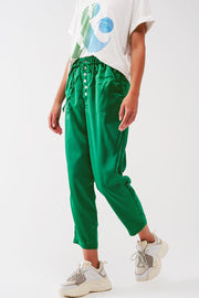 Satin Cropped Pants in Green