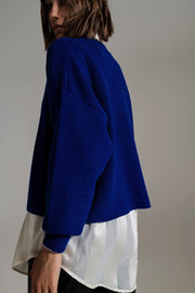 Blue Chunky Knitted Relaxed Jumper