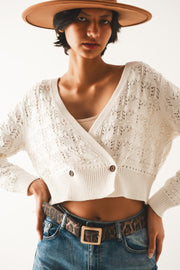 Pointelle Knitted Cardi in Cream