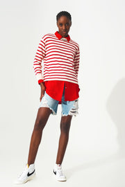 Round Neck Jumper in Red Stripe