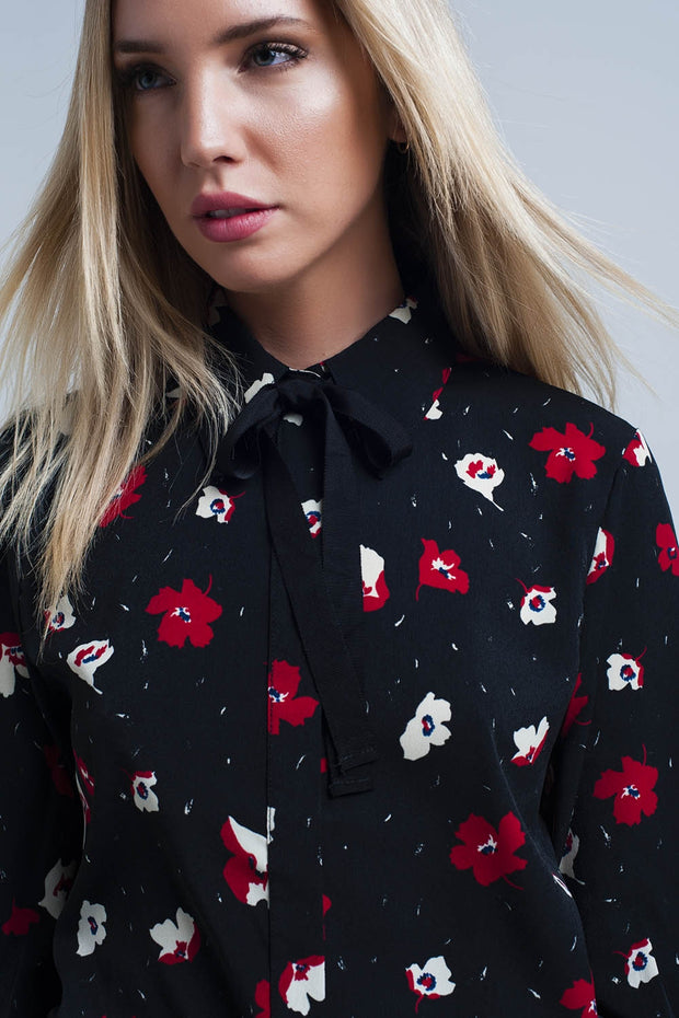 Black Shirt With Red and White Flowers