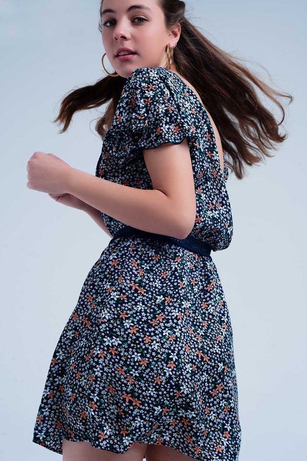 Navy Dress With Flower Print