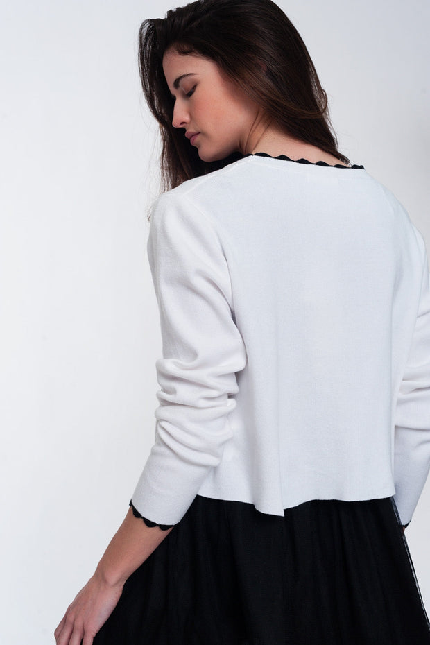 Contrast Trim Cardigan in White