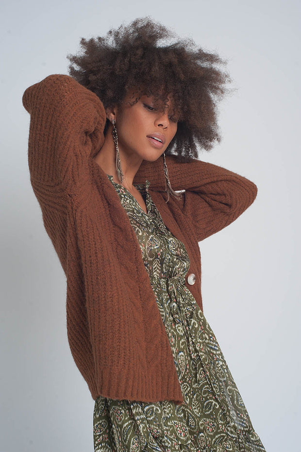 Chunky Knit Cardigan in Brown