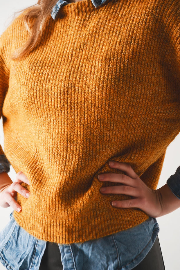 Ribbed Knitted Sweater in Mustard