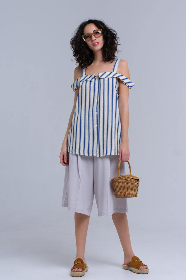 Cream Top With Blue Stripes