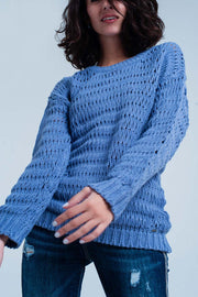 Blue Dropstitch Knitted Sweater