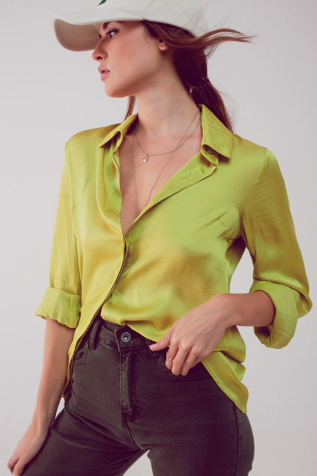 Satin Shirt in Lime