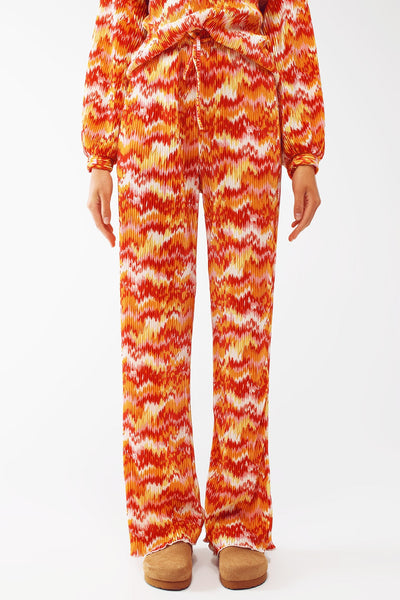 Textured Straight Leg Pants in Abstract Print