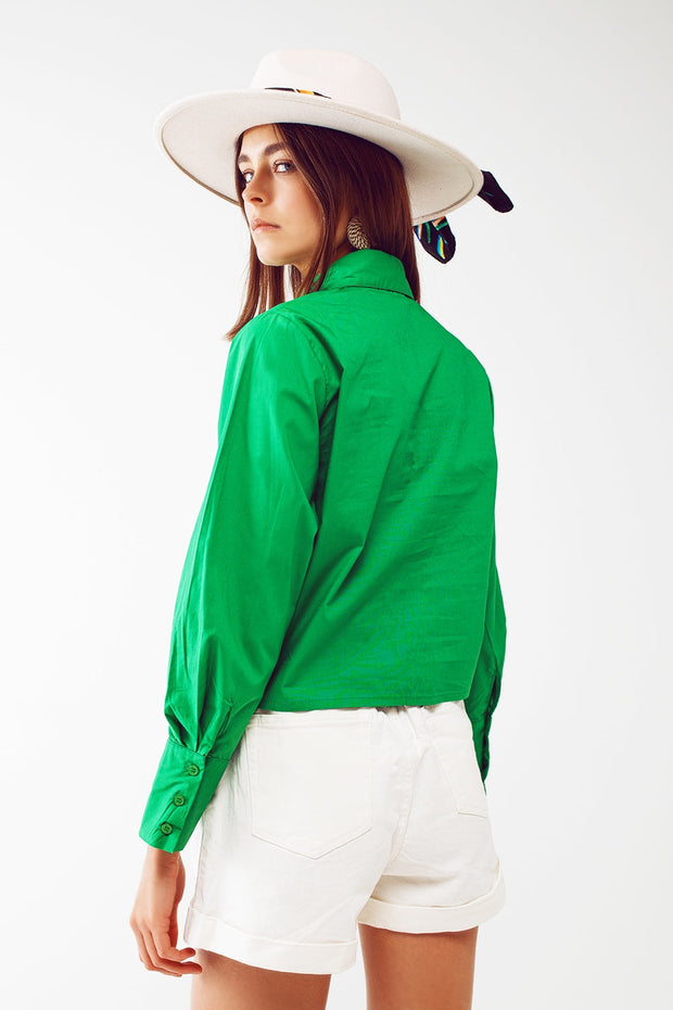 Shirt With Fringe Strass Collar in Green