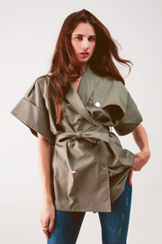 Belted Jacket With Drop Shoulder in Khaki