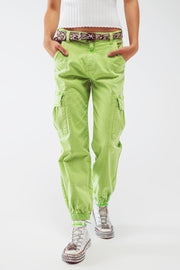 Mint Green Cargo Pants With Elasticated Waist and Hem