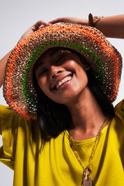 Sun Hat in Natural Colored Stripes