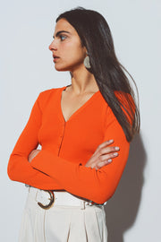 Short Ribbed Cardigan in Orange