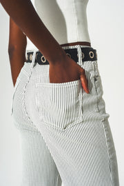 Flared Stripe Pants in Grey