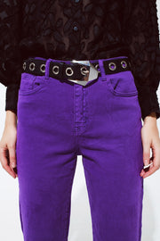 Straight Leg Jeans With Cropped Hem in Purple