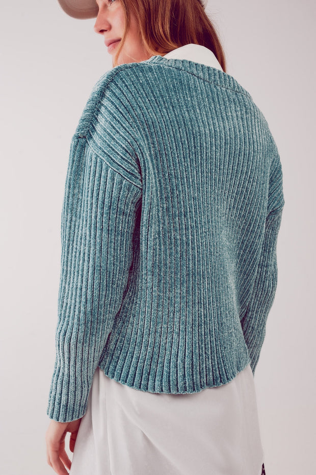 Knitted Chenille Jumper in Green