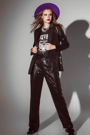 Straight Leg Sequin Pants in Black