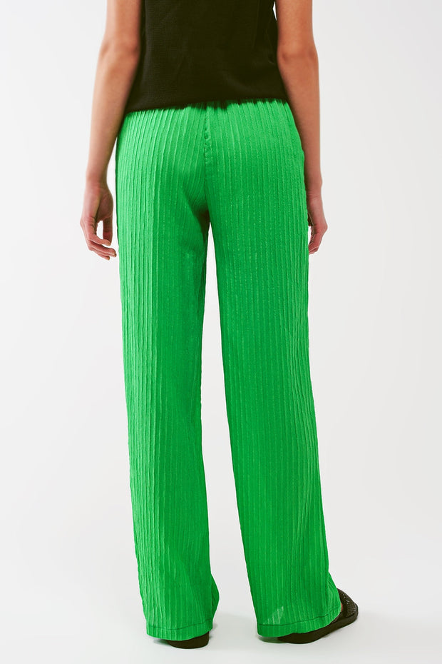 Loose Fit Striped Pants in Green