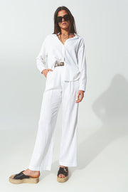 Wide-Legged Pants in Light Cotton Fabric in White