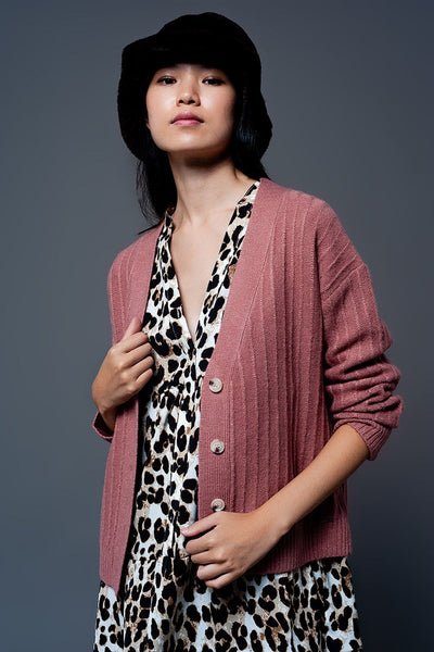 Cardigan With Balloon Sleeve in Pink