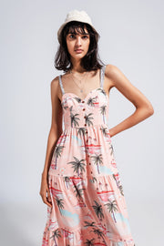 Cami Maxi Beach Dress in Natural Tropical Print