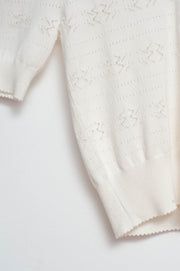 Knitted Pointelle Polo Neck Jumper in Cream